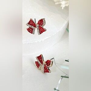 Park Lane MERRY Christmas Bow Earrings crystal Studs Gold-Tone NWT
